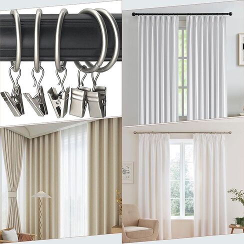Ofone Curtain Rings with Clips, 24 Pcs 1.5 Inch Interior Diameter Rustproof Window Hardware Clip Rings Decorative Metal Hangers Ring with Hooks for Curtain Rod (White) in Kuwait