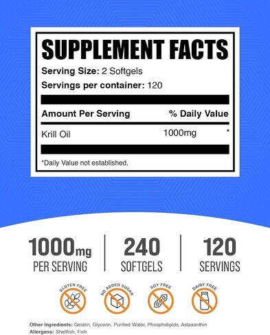 BULKSUPPLEMENTS.COM زيت الكريل 1000 مجم كبسولات هلامية - مكمل زيت الكريل، زيت الكريل القطبي الجنوبي، مكملات DHA - زيت الكريل أوميغا 3، 2 كبسولة هلامية من زيت الكريل لكل وجبة (1000 مجم)، 300 كبسولة هلامية in Kuwait