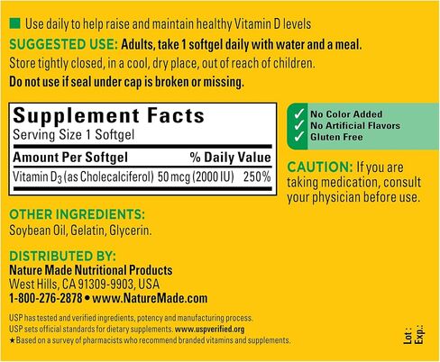 Nature Made Maximum Strength Vitamin D3 10000 IU (250 mcg), Dietary Supplement for Bone, Teeth, Muscle and Immune Health Support, 60 Softgels, 60 Day Supply in Saudi Arabia