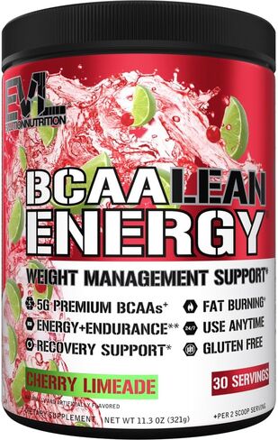 EVL BCAA Lean Energy Powder - Pre Workout Green Tea Fat Burner Support with BCAAs Amino Acids and Clean Energizers - BCAA Powder Post Workout Recovery Drink for Lean Muscle Recovery - Cherry Limeade in Saudi Arabia