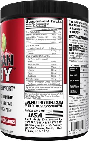 EVL BCAA Lean Energy Powder - Pre Workout Green Tea Fat Burner Support with BCAAs Amino Acids and Clean Energizers - BCAA Powder Post Workout Recovery Drink for Lean Muscle Recovery - Cherry Limeade in Saudi Arabia