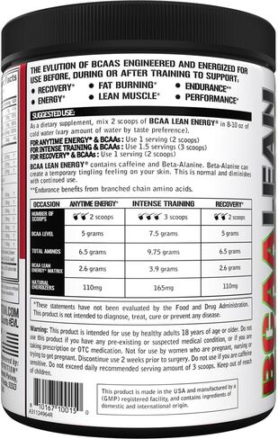 EVL BCAA Lean Energy Powder - Pre Workout Green Tea Fat Burner Support with BCAAs Amino Acids and Clean Energizers - BCAA Powder Post Workout Recovery Drink for Lean Muscle Recovery - Cherry Limeade in Saudi Arabia