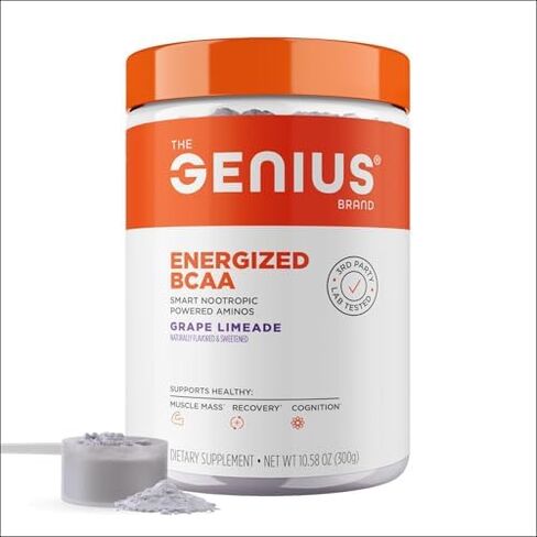 Genius BCAA Energy Powder, Grape Limeade - Nootropic Amino Acids & Muscle Recovery - Natural Vegan BCAAs Workout Supplement for Women & Men (Pre, Intra & Post Workout) - No Artificial Sweeteners in Kuwait