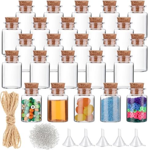 50 Packs 10ml Mini Plastic Bottles with Corks Stoppers Eye Screws Funnels Small Potion Bottles Tiny Clear Sand Art Bottles Wishing Vial for Birthday Wedding Party DIY Crafts Decoration Gift in Saudi Arabia