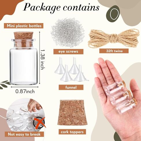 50 Packs 10ml Mini Plastic Bottles with Corks Stoppers Eye Screws Funnels Small Potion Bottles Tiny Clear Sand Art Bottles Wishing Vial for Birthday Wedding Party DIY Crafts Decoration Gift in Saudi Arabia