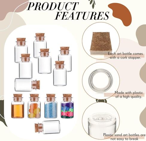 50 Packs 10ml Mini Plastic Bottles with Corks Stoppers Eye Screws Funnels Small Potion Bottles Tiny Clear Sand Art Bottles Wishing Vial for Birthday Wedding Party DIY Crafts Decoration Gift in Saudi Arabia