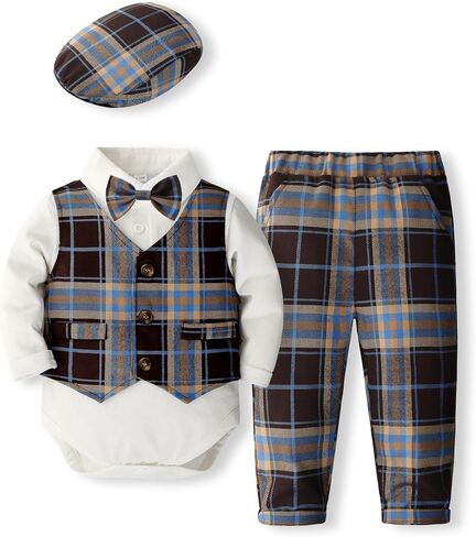 Xingwu Textitle Baby Boys' 3-Piece Fake Vest Set with Dress Shirt, Vest, Pants, and Tie（The Vest is not Removable） in Kuwait