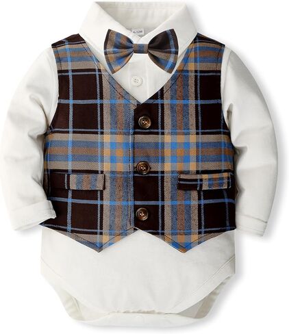 Xingwu Textitle Baby Boys' 3-Piece Fake Vest Set with Dress Shirt, Vest, Pants, and Tie（The Vest is not Removable） in Kuwait