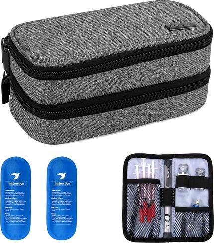 حقيبة سفر مبرد الأنسولين من يارو، حقيبة سفر مزدوجة الطبقات لمرضى السكري مع عبوتين من الثلج، منظم مستلزمات مرضى السكري لأقلام الأنسولين أو أجهزة مراقبة نسبة الجلوكوز في الدم أو غيرها من ملحقات رعاية مرضى السكري، باللون الأسود in Kuwait