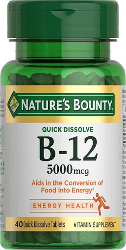 Nature's Bounty Vitamin B12, Quick Dissolve Vitamin Supplement, Supports Energy Metabolism and Nervous System Health, 5000mcg, 40 Tablets (Pack of 2) in Kuwait