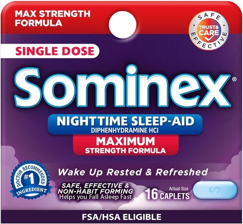 Sominex Nighttime-Aid، آمن وفعال، غير معتاد، أقراص بتركيبة أصلية، أزرق، 32 قرصًا in Kuwait