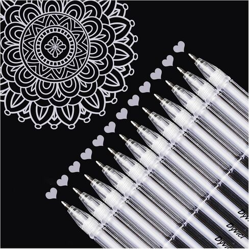 Dyvicl White Gold Silver Gel Pens, 0.8 mm Fine Point Pens Gel Ink Pens for Black Paper Drawing, Sketching, Illustration, Adult Coloring, Journaling, Set of 12 in Kuwait