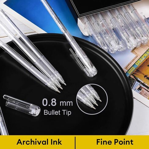Dyvicl White Gold Silver Gel Pens, 0.8 mm Fine Point Pens Gel Ink Pens for Black Paper Drawing, Sketching, Illustration, Adult Coloring, Journaling, Set of 12 in Kuwait