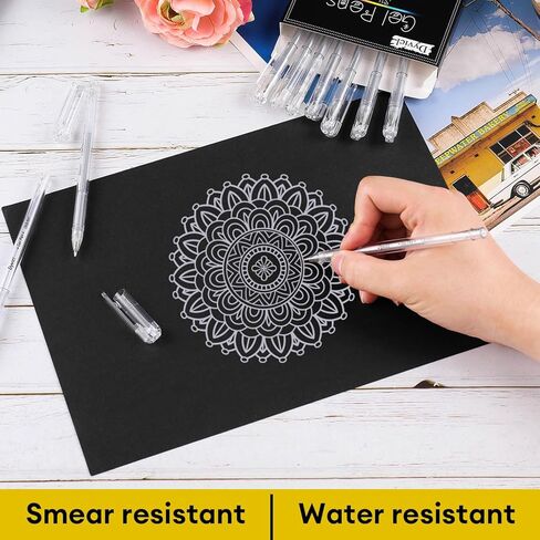 Dyvicl White Gold Silver Gel Pens, 0.8 mm Fine Point Pens Gel Ink Pens for Black Paper Drawing, Sketching, Illustration, Adult Coloring, Journaling, Set of 12 in Kuwait