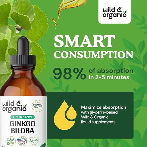 Ginkgo Biloba Liquid Extract - Organic Ginkgo Biloba Supplements for Brain Function and Memory Support - Ginkgo Biloba Leaf Tincture - Vegan, Alcohol Free Drops - 2 fl oz in Kuwait