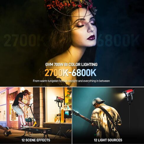 GVM Dual Head Video Light Constant 200W with Bowens, V-Mount, DMX, RGB, Bi-Color Continuous Lighting for Photography Filming Studio with 4 Color Modes, 24 Cob Led Lighting Effects, CRI97, 2700-7500K in Kuwait