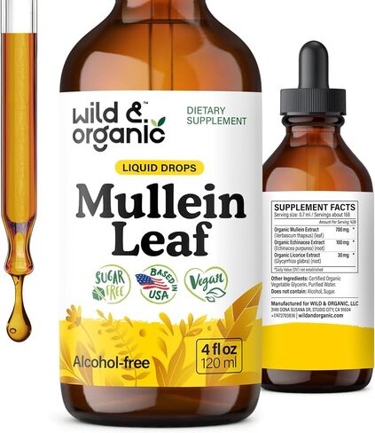 Mullein Leaf Tincture - Lung Detox - Organic Mullein Drops for Lung Health - Lung Cleanse - Mullein Leaf Liquid Extract Supplements - 4 oz in Kuwait