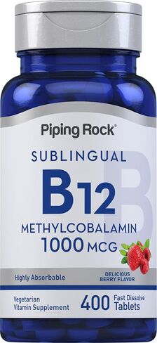 Piping Rock Vitamin B12 Sublingual | 1000 mcg | 400 Fast Dissolve Tablets | Methylcobalamin Supplement | Vegetarian, Non-GMO, Gluten Free in Saudi Arabia