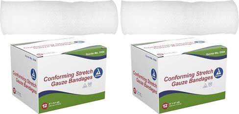 Dynarex Stretch Gauze Bandages, 4" x 4.1 yds, Non-Sterile & Latex-Free, Wound Care in Medical and Home Environments, 1 Box of 12 Dynarex Stretch Gauze Bandages in Kuwait
