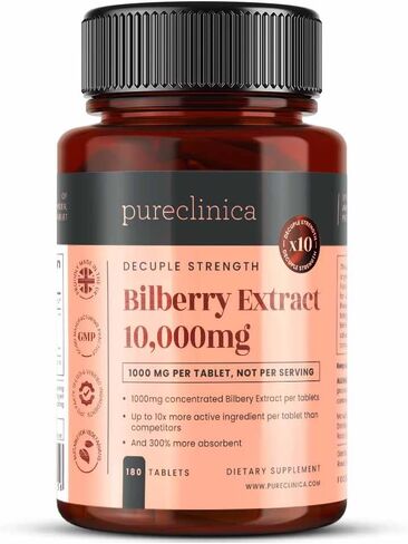 Bilberry Extract 10,000mg x 180 Tablets (6 Months Supply)- 10X More anthocyanidin Plus 5mg Black Pepper per Tablet in Saudi Arabia