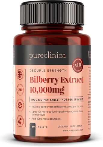 Bilberry Extract 10,000mg x 180 Tablets (6 Months Supply)- 10X More anthocyanidin Plus 5mg Black Pepper per Tablet in Saudi Arabia