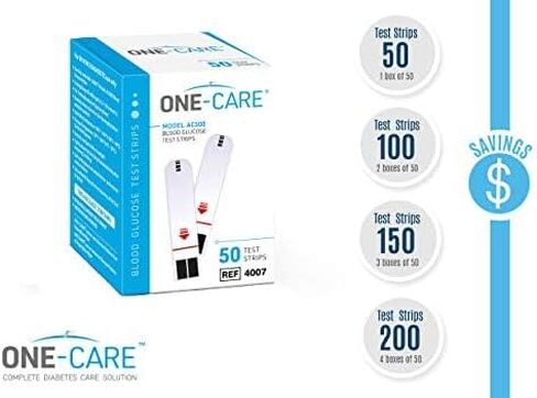 ONE-CARE 200 count Blood Glucose Test Strips, Precision Sugar Measurement for Diabetics, Monitor Your Diabetes (4 boxes of 50 each) in Kuwait