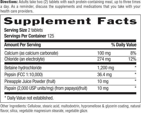 Country Life Betaine Hydrochloride with Pepsin, 600mg, 100 Tablets, Certified Gluten Free in Kuwait