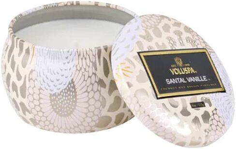 Voluspa Santal Vanille Candle | Mini Tin | 4 Oz. | 25 Hour Burn Time | Vegan | Coconut Wax and Natural Wicks for a Cleaner Burn in Kuwait