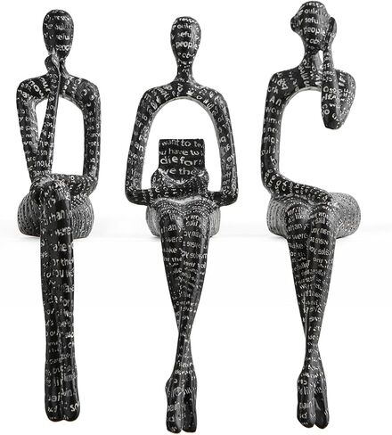 FJS Black Velvet Thinker Statue Decor Set of 3, Art Statue Living Room Decor, Modern Sculpture Decorations for Office Shelf Table, Home Decor Knick Knacks for Shelves in Kuwait