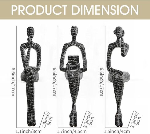 FJS Black Velvet Thinker Statue Decor Set of 3, Art Statue Living Room Decor, Modern Sculpture Decorations for Office Shelf Table, Home Decor Knick Knacks for Shelves in Kuwait