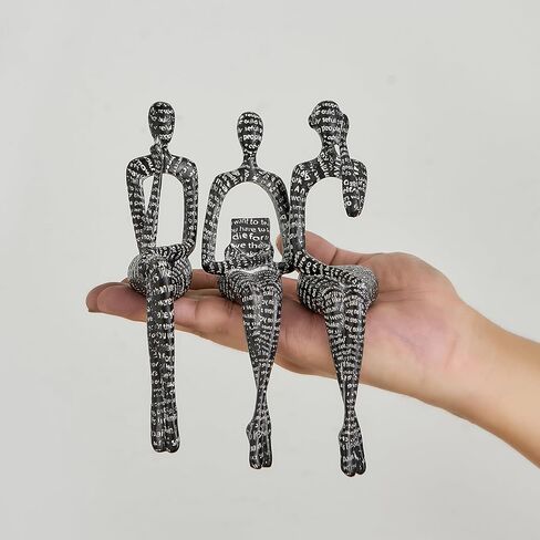 FJS Black Velvet Thinker Statue Decor Set of 3, Art Statue Living Room Decor, Modern Sculpture Decorations for Office Shelf Table, Home Decor Knick Knacks for Shelves in Kuwait