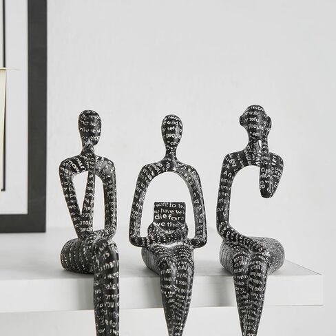 FJS Black Velvet Thinker Statue Decor Set of 3, Art Statue Living Room Decor, Modern Sculpture Decorations for Office Shelf Table, Home Decor Knick Knacks for Shelves in Kuwait
