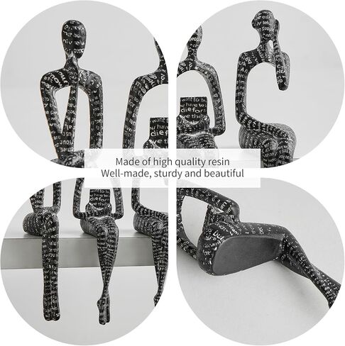 FJS Black Velvet Thinker Statue Decor Set of 3, Art Statue Living Room Decor, Modern Sculpture Decorations for Office Shelf Table, Home Decor Knick Knacks for Shelves in Kuwait
