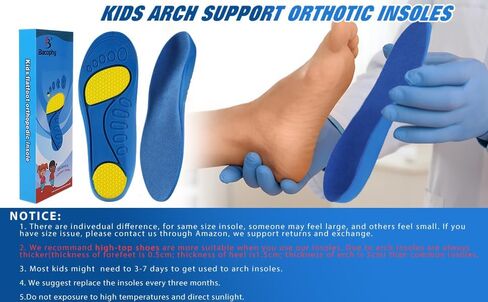 Bacophy Kids Orthotic Arch Support Shoe Insoles, Children Pu Cushioning Inserts, Shock Absorption Velvet Surfaces Deep Heel Cup Inner Sole for Flat Feet, Plantar Fasciitis, Feet Heel Pain Relief in Kuwait