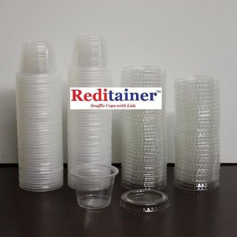 Plastic Disposable Portion Cups - The Souffle Cup (1 Ounce, Package of 100 Cups With Lids) in Saudi Arabia