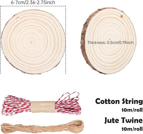 شرائح الخشب الطبيعي 32 قطعة 2.75-3.14 بوصة مجموعة خشبية غير مكتملة مثقوبة مسبقًا بفتحة دوائر خشبية شرائح شجرة للفنون والحرف اليدوية DIY زينة عيد الميلاد وهدايا الزفاف in Kuwait