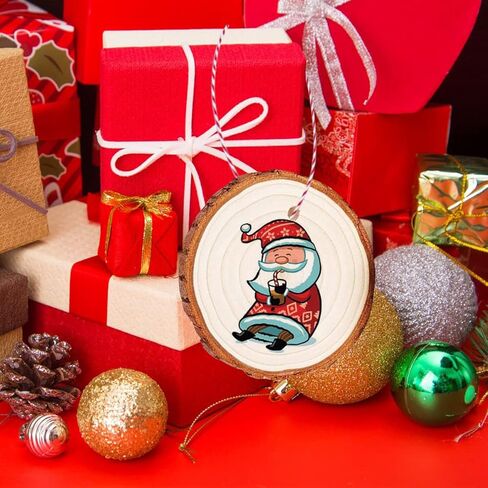 شرائح الخشب الطبيعي 32 قطعة 2.75-3.14 بوصة مجموعة خشبية غير مكتملة مثقوبة مسبقًا بفتحة دوائر خشبية شرائح شجرة للفنون والحرف اليدوية DIY زينة عيد الميلاد وهدايا الزفاف in Kuwait