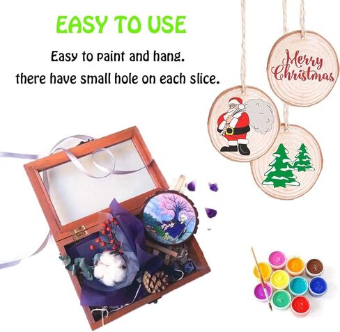 شرائح الخشب الطبيعي 32 قطعة 2.75-3.14 بوصة مجموعة خشبية غير مكتملة مثقوبة مسبقًا بفتحة دوائر خشبية شرائح شجرة للفنون والحرف اليدوية DIY زينة عيد الميلاد وهدايا الزفاف in Kuwait