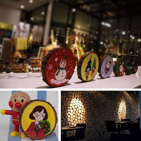 شرائح الخشب الطبيعي 32 قطعة 2.75-3.14 بوصة مجموعة خشبية غير مكتملة مثقوبة مسبقًا بفتحة دوائر خشبية شرائح شجرة للفنون والحرف اليدوية DIY زينة عيد الميلاد وهدايا الزفاف in Kuwait