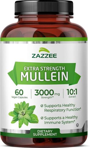 Zazzee Extra Strength Mullein 10:1 Extract, 3000 mg Strength, 120 Vegan Capsules, 100% Pure Leaf Powder, Non-GMO and All-Natural in Kuwait