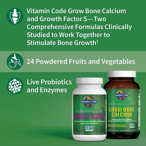 Garden of Life Calcium Supplement - Vitamin Code Grow Bone Made with Whole Foods, Strontium, Magnesium, K2 MK7, Vitamin D3 & C Plus Probiotics for Gut Health, 30 Day Supply in Saudi Arabia