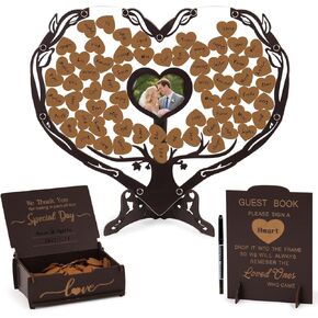 Heart Wedding Guest Book Alternative, Rustic Wooden Wedding Guest Book with Heart Picture Frame, Wedding Heart Guest Book Drop Box, Personalized Wedding Guest Book for Wedding Decor Party Birthday in Saudi Arabia