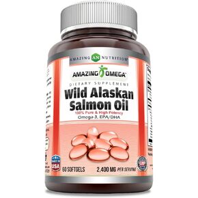 Amazing Omega Wild Alaskan Salmon Oil 2400mg Per Serving 120 Softgels Supplement | Omega-3, EPA/DHA, Vitamin D & Astaxanthin in Saudi Arabia