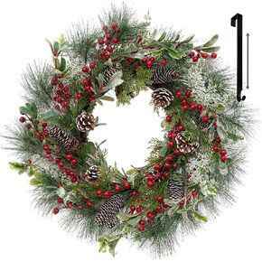 FINECASA 24 Inches Christmas Wreath,Artificial Christmas Wreaths for Front Door Christmas,Christmas Wreath with Pine Needles Pine Cones and Red Berries for Home Decor Christmas Winter Decorations. in Saudi Arabia