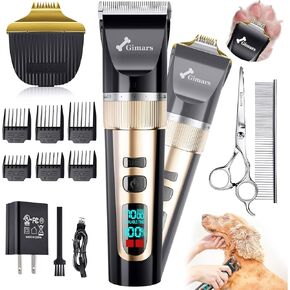 Gimars Cordless 4 Speed 7000rpm Dog Clippers with 6 in 1 4CR Stainless Steel Dog Grooming Scissors Kits, Low Noise 55db Rechargeable Pet Hair Thick Coat Trimmer Cat Shaver Clippers Kit for Cat Pet in Kuwait