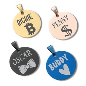 Dog Tags Personalized, Custom Dog Name Tag, Round Cat Name Tag, Engraved Pet ID Tag, Stainless Steel Dog & Cat Collar Tag with Name + Icon (Bitcoin, Dollar, Bow Tie, Paw, Heart, More) in Saudi Arabia