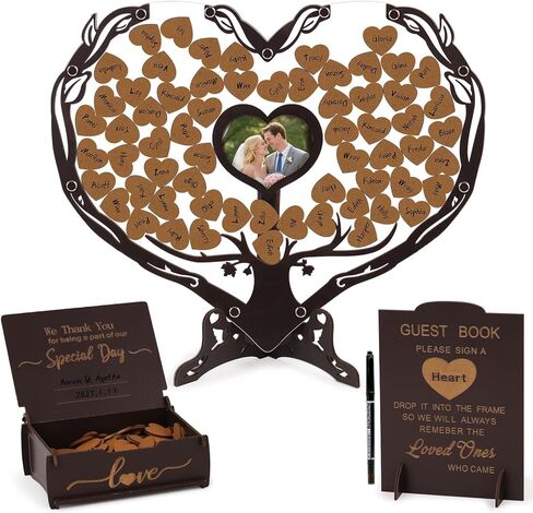 Heart Wedding Guest Book Alternative, Rustic Wooden Wedding Guest Book with Heart Picture Frame, Wedding Heart Guest Book Drop Box, Personalized Wedding Guest Book for Wedding Decor Party Birthday in Saudi Arabia