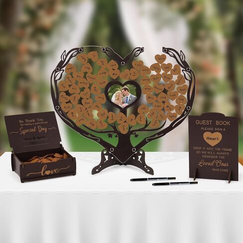 Heart Wedding Guest Book Alternative, Rustic Wooden Wedding Guest Book with Heart Picture Frame, Wedding Heart Guest Book Drop Box, Personalized Wedding Guest Book for Wedding Decor Party Birthday in Saudi Arabia