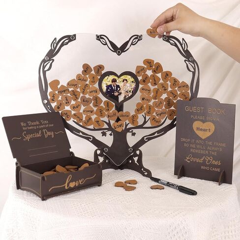 Heart Wedding Guest Book Alternative, Rustic Wooden Wedding Guest Book with Heart Picture Frame, Wedding Heart Guest Book Drop Box, Personalized Wedding Guest Book for Wedding Decor Party Birthday in Saudi Arabia