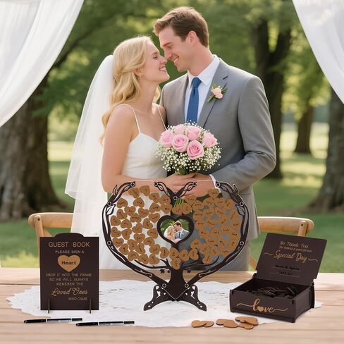 Heart Wedding Guest Book Alternative, Rustic Wooden Wedding Guest Book with Heart Picture Frame, Wedding Heart Guest Book Drop Box, Personalized Wedding Guest Book for Wedding Decor Party Birthday in Saudi Arabia